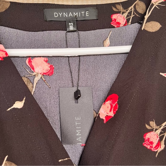 Dynamite Black Floral Button Down Wrap Dress V Neck Long Sleeves NWT Size S - Picture 9 of 17